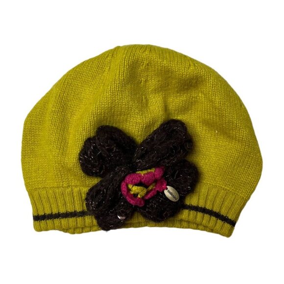 Catimini Angora Lambswool Beanie Girls Green Flower Made in France Sz T3 4-5 Y/O - Picture 1 of 9